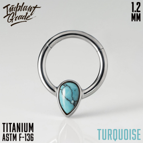 Кольцо-кликер Natural Stone Teardrop Turquoise 1.2 мм (16G)